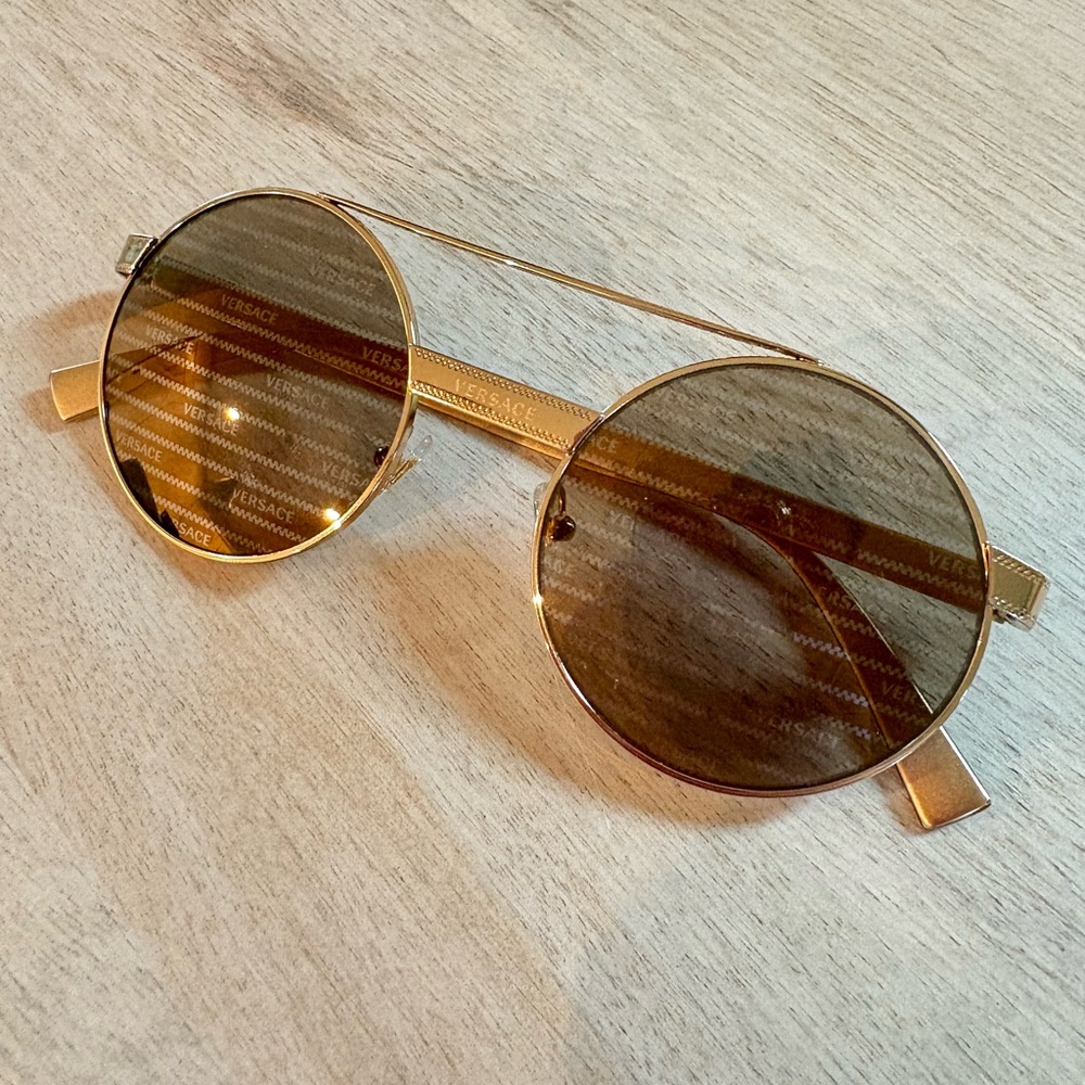 Versace Gold-Tone Round Sunglasses
